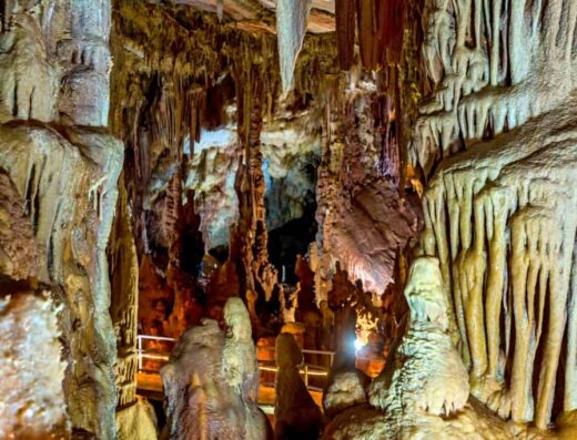 Stalagmites and stalactites inside Petralona Cave